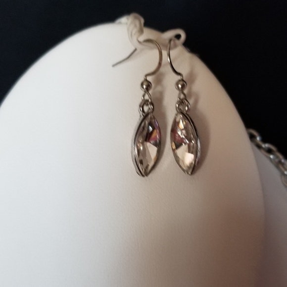 Prom Wedding Rhinestones crystal Necklace Earring Set silver - Picture 6 of 10